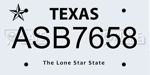ASB7658 Texas License Plate