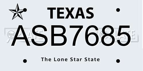 ASB7685 Texas License Plate