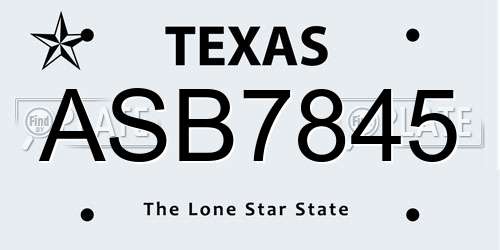 ASB7845 Texas License Plate