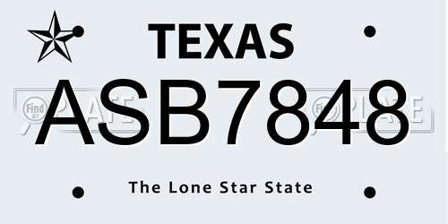 ASB7848 Texas License Plate