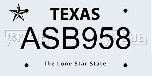 ASB958 Texas License Plate