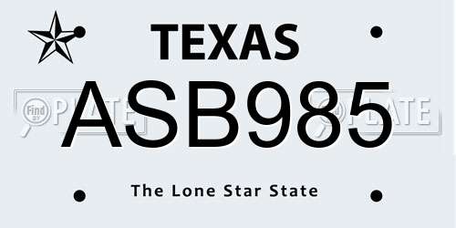 ASB985 Texas License Plate