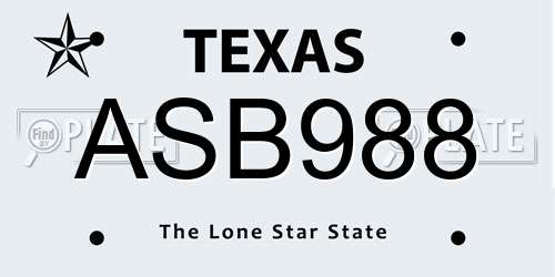 ASB988 Texas License Plate