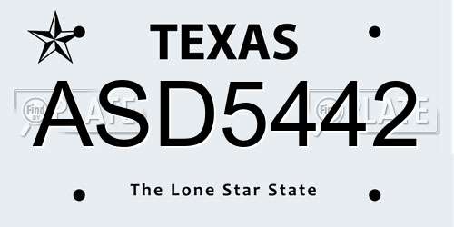 ASD5442 Texas License Plate