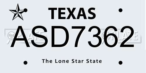 ASD7362 Texas License Plate