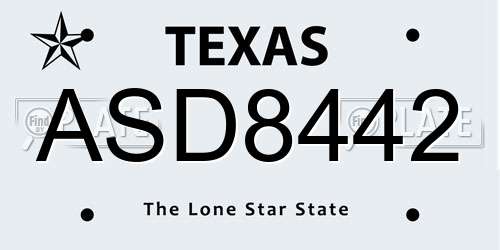ASD8442 Texas License Plate