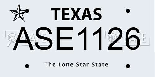 ASE1126 Texas License Plate