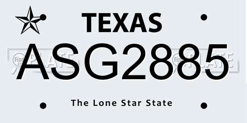 ASG2885 Texas License Plate