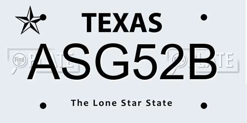 ASG52B Texas License Plate