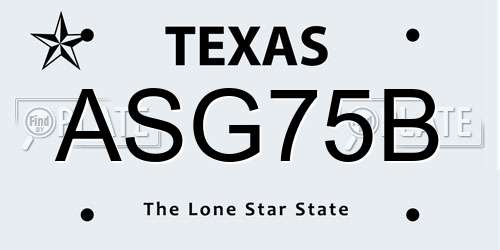 ASG75B Texas License Plate