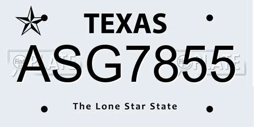 ASG7855 Texas License Plate