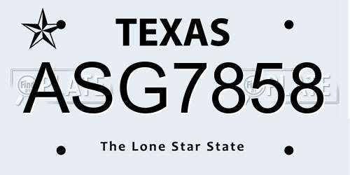 ASG7858 Texas License Plate