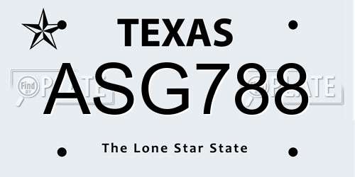 ASG788 Texas License Plate