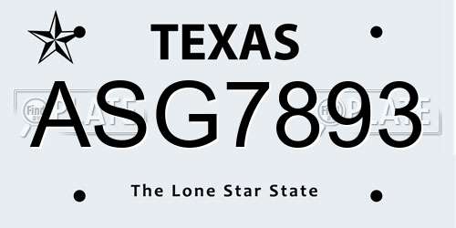 ASG7893 Texas License Plate