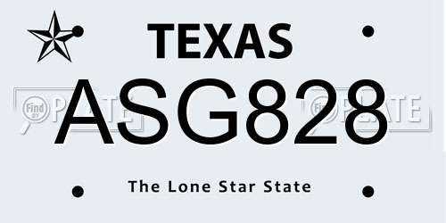 ASG828 Texas License Plate