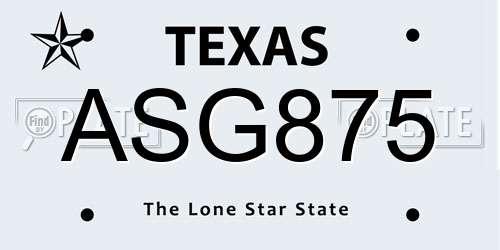 ASG875 Texas License Plate