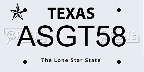 ASGT58 Texas License Plate