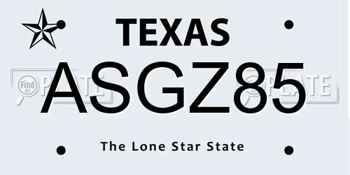 ASGZ85 Texas License Plate