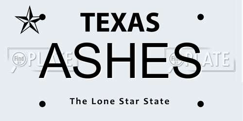 ASHES Texas License Plate