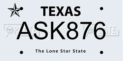 ASK876 Texas License Plate