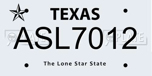ASL7012 Texas License Plate