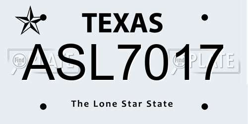 ASL7017 Texas License Plate