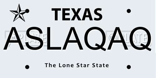 ASLAQAQ Texas License Plate