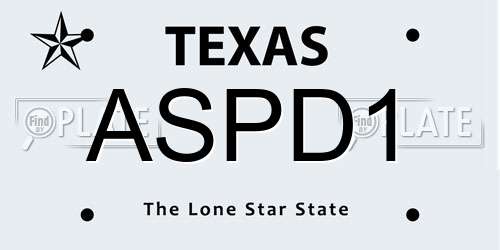 ASPD1 Texas License Plate