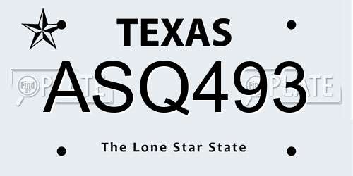 ASQ493 Texas License Plate