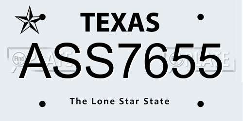 ASS7655 Texas License Plate