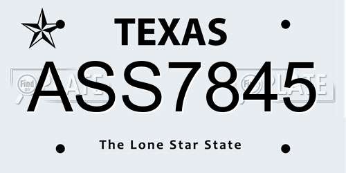 ASS7845 Texas License Plate