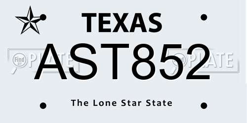 AST852 Texas License Plate