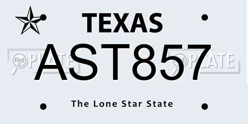 AST857 Texas License Plate