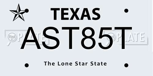 AST85T Texas License Plate