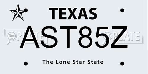 AST85Z Texas License Plate