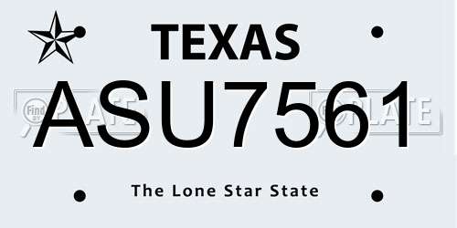 ASU7561 Texas License Plate