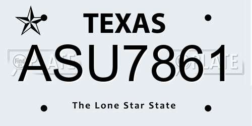 ASU7861 Texas License Plate