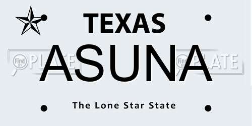 ASUNA Texas License Plate