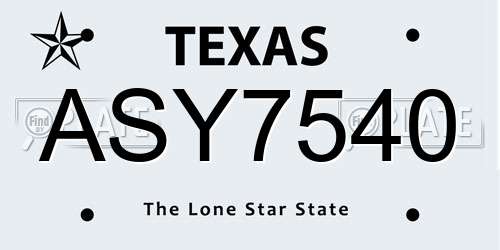 ASY7540 Texas License Plate