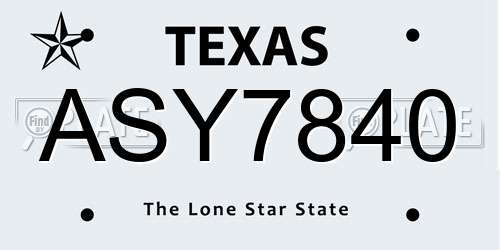 ASY7840 Texas License Plate