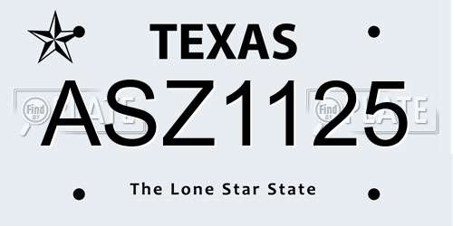ASZ1125 Texas License Plate