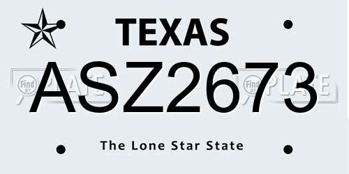 ASZ2673 Texas License Plate