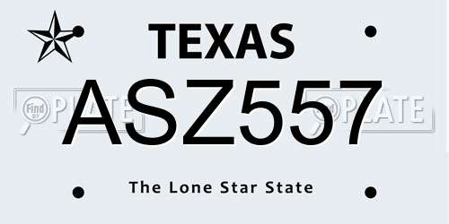 ASZ557 Texas License Plate