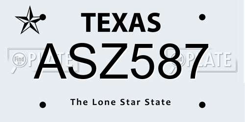ASZ587 Texas License Plate