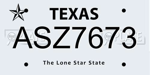 ASZ7673 Texas License Plate