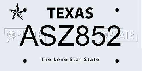 ASZ852 Texas License Plate