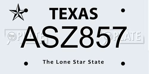 ASZ857 Texas License Plate