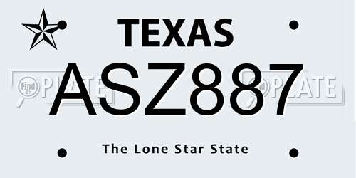 ASZ887 Texas License Plate