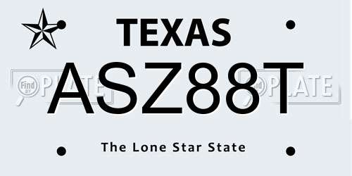 ASZ88T Texas License Plate