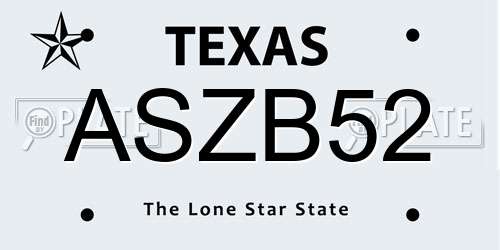 ASZB52 Texas License Plate